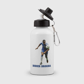 Бутылка спортивная с принтом Didier Drogba - Chelsea в городе Новоалтайск, металл | емкость — 500 мл, в комплекте две пластиковые крышки и карабин для крепления | Тематика изображения на принте: chelsea | didier drogba | евро 2012 | сборная америки | сша футбол | фк челси | челси