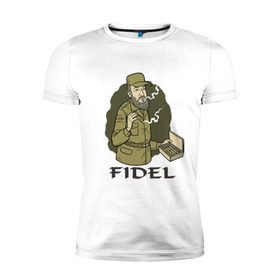 Мужская футболка премиум с принтом Fidel Castro - Фидель Кастро в городе Новоалтайск, 92% хлопок, 8% лайкра | приталенный силуэт, круглый вырез ворота, длина до линии бедра, короткий рукав | castro | cuba | fidel | кастро | куба | лидер | фидель