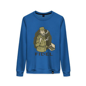 Женский свитшот хлопок с принтом Fidel Castro - Фидель Кастро в городе Новоалтайск, 100% хлопок | прямой крой, круглый вырез, на манжетах и по низу широкая трикотажная резинка  | castro | cuba | fidel | кастро | куба | лидер | фидель