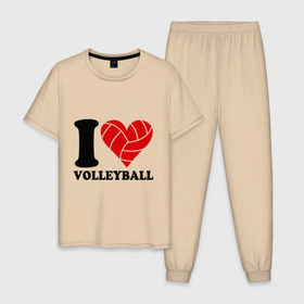Мужская пижама хлопок с принтом I love volleyball - Я люблю волейбол в городе Новоалтайск, 100% хлопок | брюки и футболка прямого кроя, без карманов, на брюках мягкая резинка на поясе и по низу штанин
 | волейбол