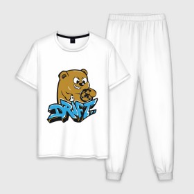 Мужская пижама хлопок с принтом Drift bear в городе Новоалтайск, 100% хлопок | брюки и футболка прямого кроя, без карманов, на брюках мягкая резинка на поясе и по низу штанин
 | auto | drift bear | авто | автомобильные | машины | медведь | тачки | тюнинг
