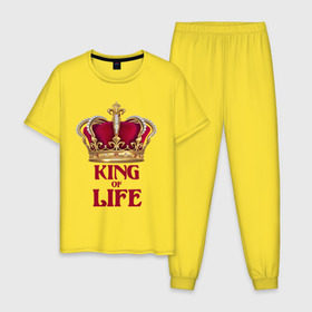 Мужская пижама хлопок с принтом King of Life - Король жизни в городе Новоалтайск, 100% хлопок | брюки и футболка прямого кроя, без карманов, на брюках мягкая резинка на поясе и по низу штанин
 | 