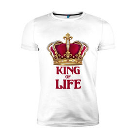 Мужская футболка премиум с принтом King of Life - Король жизни в городе Новоалтайск, 92% хлопок, 8% лайкра | приталенный силуэт, круглый вырез ворота, длина до линии бедра, короткий рукав | Тематика изображения на принте: 