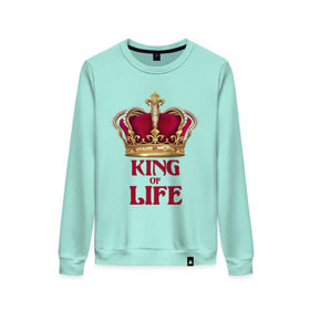 Женский свитшот хлопок с принтом King of Life - Король жизни в городе Новоалтайск, 100% хлопок | прямой крой, круглый вырез, на манжетах и по низу широкая трикотажная резинка  | 