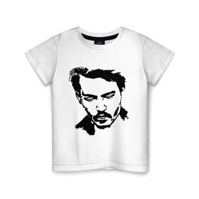 Детская футболка хлопок с принтом Jonny Depp в городе Новоалтайск, 100% хлопок | круглый вырез горловины, полуприлегающий силуэт, длина до линии бедер | depp | johnny depp | jonny depp | депп | джек воробей