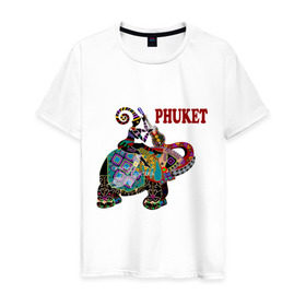 Мужская футболка хлопок с принтом Phuket (4) в городе Новоалтайск, 100% хлопок | прямой крой, круглый вырез горловины, длина до линии бедер, слегка спущенное плечо. | слон