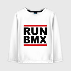 Детский лонгслив хлопок с принтом RUN BMX в городе Новоалтайск, 100% хлопок | круглый вырез горловины, полуприлегающий силуэт, длина до линии бедер | bmx | велик | вело | велогонки | велорейсинг | велосипед | спортивный велосипед | фрирайд | эктрим