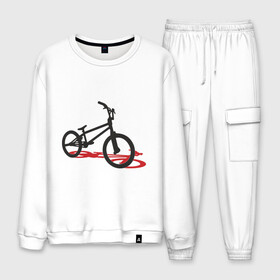 Мужской костюм хлопок с принтом BMX 1 в городе Новоалтайск, 100% хлопок | на свитшоте круглая горловина, мягкая резинка по низу. Брюки заужены к низу, на них два вида карманов: два “обычных” по бокам и два объемных, с клапанами, расположенные ниже линии бедра. Брюки с мягкой трикотажной резинкой на поясе и по низу штанин. В поясе для дополнительного комфорта — широкие завязки | bmx | велик | вело | велогонки | велорейсинг | велосипед | спортивный велосипед | фрирайд | эктрим
