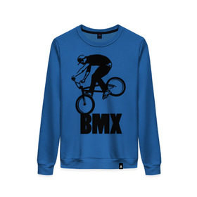 Женский свитшот хлопок с принтом BMX 3 в городе Новоалтайск, 100% хлопок | прямой крой, круглый вырез, на манжетах и по низу широкая трикотажная резинка  | bmx | free style | бмэкс | велик | вело | велосипедист | фристайл | экстрим | экстримальный