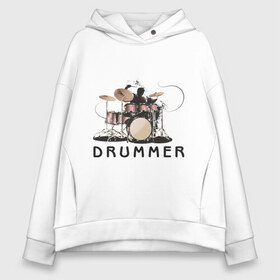 Женское худи Oversize хлопок с принтом Drummer в городе Новоалтайск, френч-терри — 70% хлопок, 30% полиэстер. Мягкий теплый начес внутри —100% хлопок | боковые карманы, эластичные манжеты и нижняя кромка, капюшон на магнитной кнопке | drummer | барабанщик | барабаны | драммер | ударник | ударные