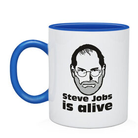Кружка двухцветная с принтом Steve Jobs is alive (5) в городе Новоалтайск, керамика | объем — 330 мл, диаметр — 80 мм. Цветная ручка и кайма сверху, в некоторых цветах — вся внутренняя часть | alive | apple | mac | steve jobs | жив | мак | стив джоббс | стив джобс | стив джопс | стивен джобс | эпл