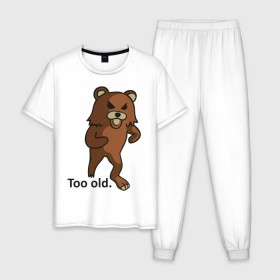 Мужская пижама хлопок с принтом Pedobear too old в городе Новоалтайск, 100% хлопок | брюки и футболка прямого кроя, без карманов, на брюках мягкая резинка на поясе и по низу штанин
 | pedobear | too old | детведь | интернет мем | педабир | педведь | педобер | педобир | педомедведь | педомедвеь | пидобир | слишком старый | чадомиша