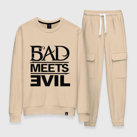 Женский костюм хлопок с принтом Bad Meets Evil в городе Новоалтайск, 100% хлопок | на свитшоте круглая горловина, мягкая резинка по низу. Брюки заужены к низу, на них два вида карманов: два 