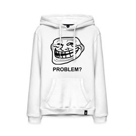 Мужская толстовка хлопок с принтом Trollface. Problem? Проблемы? в городе Новоалтайск, френч-терри, мягкий теплый начес внутри (100% хлопок) | карман-кенгуру, эластичные манжеты и нижняя кромка, капюшон с подкладом и шнурком | Тематика изображения на принте: троллинг | троль