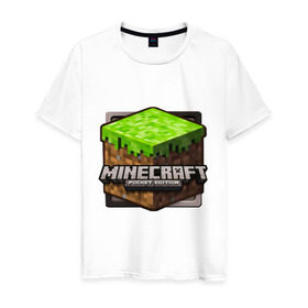 Мужская футболка хлопок с принтом Minecraft logo в городе Новоалтайск, 100% хлопок | прямой крой, круглый вырез горловины, длина до линии бедер, слегка спущенное плечо. | creeper | mine craft | minecraft | майнкрафт | шахта