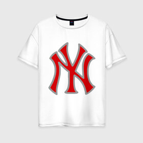 Женская футболка хлопок Oversize с принтом NY Yankees red в городе Новоалтайск, 100% хлопок | свободный крой, круглый ворот, спущенный рукав, длина до линии бедер
 | baseball | major league basebal | mlb | ny | staten island | yankees | америка | бейсбол | бита | главная лига бейсбола | нью йорк янкиз | статен айленд | сша | янки
