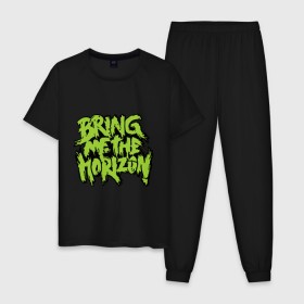 Мужская пижама хлопок с принтом Bring me the horizon green в городе Новоалтайск, 100% хлопок | брюки и футболка прямого кроя, без карманов, на брюках мягкая резинка на поясе и по низу штанин
 | bmth | bring me the horizon | hardcore | kubana 2014 | rock | дэткор | музыка | рок | рок группы