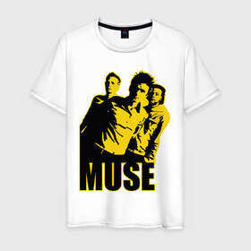 Мужская футболка хлопок с принтом Muse yellow в городе Новоалтайск, 100% хлопок | прямой крой, круглый вырез горловины, длина до линии бедер, слегка спущенное плечо. | 