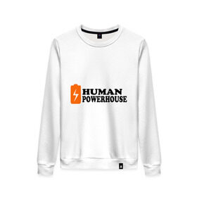 Женский свитшот хлопок с принтом Human Powerhouse (Энергичный человек) в городе Новоалтайск, 100% хлопок | прямой крой, круглый вырез, на манжетах и по низу широкая трикотажная резинка  | human | power | активность | активный | батарейка | заряд | мощь | сила | энергичный человек | энергия