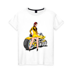 Женская футболка хлопок с принтом The excellent bike & sexy girl (2) в городе Новоалтайск, 100% хлопок | прямой крой, круглый вырез горловины, длина до линии бедер, слегка спущенное плечо | байк | девушка | для байкеров | красивая девушка | мото | мотоцикл | супер мотоцикл | супермотоцикл