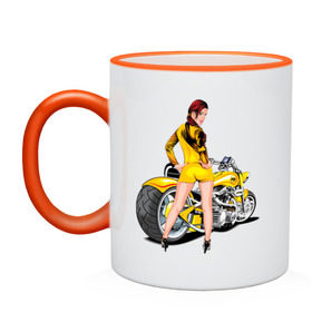 Кружка двухцветная с принтом The excellent bike & sexy girl (2) в городе Новоалтайск, керамика | объем — 330 мл, диаметр — 80 мм. Цветная ручка и кайма сверху, в некоторых цветах — вся внутренняя часть | байк | девушка | для байкеров | красивая девушка | мото | мотоцикл | супер мотоцикл | супермотоцикл