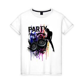 Женская футболка хлопок с принтом Party Time в городе Новоалтайск, 100% хлопок | прямой крой, круглый вырез горловины, длина до линии бедер, слегка спущенное плечо | club | club music | dubstep | party | party time | вечеринка | клуб | клубная музыка | клубняк | колонки | пати тайм
