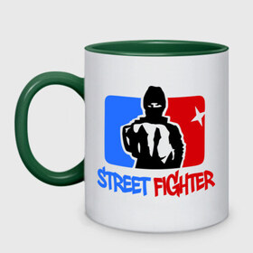 Кружка двухцветная с принтом Street fighter в городе Новоалтайск, керамика | объем — 330 мл, диаметр — 80 мм. Цветная ручка и кайма сверху, в некоторых цветах — вся внутренняя часть | fighter | m 1 | m1 | street fighter | боец | м 1 | м1 | стрит файтер | уличный боец | файтер