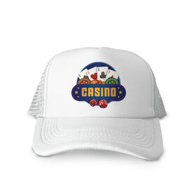Кепка тракер с сеткой с принтом Casino - Казино в городе Новоалтайск, трикотажное полотно; задняя часть — сетка | длинный козырек, универсальный размер, пластиковая застежка | casino | азарт | азартные игры | блек джек | игра | игральные кости | казино | карты | колода | кубики | лас вегас | рулетка | фишки