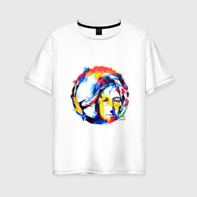 Женская футболка хлопок Oversize с принтом John Lennon - Peace в городе Новоалтайск, 100% хлопок | свободный крой, круглый ворот, спущенный рукав, длина до линии бедер
 | 60е | lennon | mc cartney | битлз | битлс | битлы | леннон | ленон | маккартни | ретро