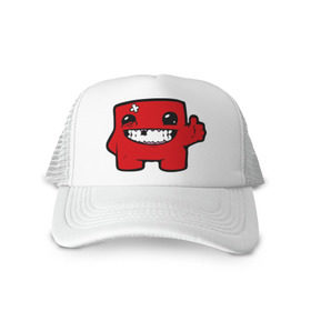 Кепка тракер с сеткой с принтом Super Meat Boy в городе Новоалтайск, трикотажное полотно; задняя часть — сетка | длинный козырек, универсальный размер, пластиковая застежка | meatboy