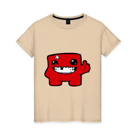 Женская футболка хлопок с принтом Super Meat Boy в городе Новоалтайск, 100% хлопок | прямой крой, круглый вырез горловины, длина до линии бедер, слегка спущенное плечо | meatboy