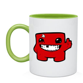 Кружка двухцветная с принтом Super Meat Boy в городе Новоалтайск, керамика | объем — 330 мл, диаметр — 80 мм. Цветная ручка и кайма сверху, в некоторых цветах — вся внутренняя часть | meatboy
