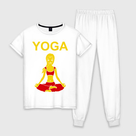 Женская пижама хлопок с принтом yoga в городе Новоалтайск, 100% хлопок | брюки и футболка прямого кроя, без карманов, на брюках мягкая резинка на поясе и по низу штанин | yoga | девушка | здоровый образ жизни | зож | йога | кундалини | медитация | фитнес