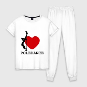 Женская пижама хлопок с принтом I LOVE POLEDANCE в городе Новоалтайск, 100% хлопок | брюки и футболка прямого кроя, без карманов, на брюках мягкая резинка на поясе и по низу штанин | poledance | poledanceстрип пластика | девушка на шесте | полидэнс | шест | шестовая пластика | я люблю полидэнс