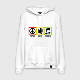 Женская толстовка хлопок с принтом Peace, Love, Reggae в городе Новоалтайск, френч-терри, мягкий теплый начес внутри (100% хлопок) | карман-кенгуру, эластичные манжеты и нижняя кромка, капюшон с подкладом и шнурком | reggae | знаки | люблю регги | любовь | меломан | наслажение | нота | регги