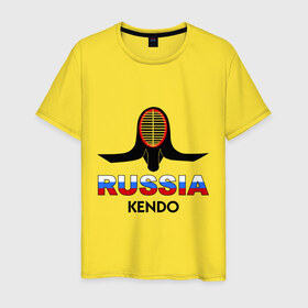 Мужская футболка хлопок с принтом Kendo Russia в городе Новоалтайск, 100% хлопок | прямой крой, круглый вырез горловины, длина до линии бедер, слегка спущенное плечо. | kendo | кендо | кендо в россия | маска | раша кендо | россия | россия кендо | фехтование