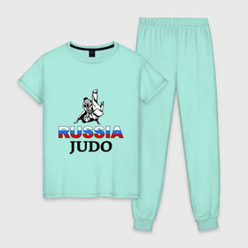 Женская пижама хлопок с принтом Russia judo в городе Новоалтайск, 100% хлопок | брюки и футболка прямого кроя, без карманов, на брюках мягкая резинка на поясе и по низу штанин | дзюдо