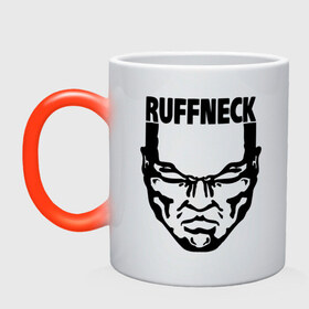 Кружка хамелеон с принтом Ruffneck в городе Новоалтайск, керамика | меняет цвет при нагревании, емкость 330 мл | Тематика изображения на принте: dj | ruffneck | диджей | лицо | музыка | обложка