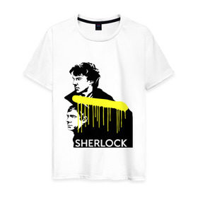 Мужская футболка хлопок с принтом Sherlock в городе Новоалтайск, 100% хлопок | прямой крой, круглый вырез горловины, длина до линии бедер, слегка спущенное плечо. | holms | sherlock | sherlock holmes | vatson | watson | ватсон | доктор ватсон | сериалы | тв сериалы | шерлок | шерлок холмс