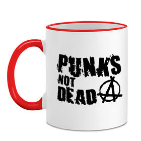 Кружка двухцветная с принтом Punks not dead (2) в городе Новоалтайск, керамика | объем — 330 мл, диаметр — 80 мм. Цветная ручка и кайма сверху, в некоторых цветах — вся внутренняя часть | punks | анархия | панк | панк не умрет | стиль панк