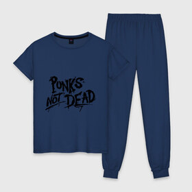 Женская пижама хлопок с принтом Punks not dead в городе Новоалтайск, 100% хлопок | брюки и футболка прямого кроя, без карманов, на брюках мягкая резинка на поясе и по низу штанин | punks | панк | панк не умрет | стиль панк