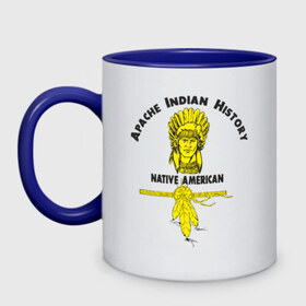Кружка двухцветная с принтом Apache Indian History 1 в городе Новоалтайск, керамика | объем — 330 мл, диаметр — 80 мм. Цветная ручка и кайма сверху, в некоторых цветах — вся внутренняя часть | american | native | америка | апачи | вождь | индеец | индейцы | исторический | история | коренные американцы | перья