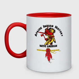 Кружка двухцветная с принтом Apache Indian History 4 в городе Новоалтайск, керамика | объем — 330 мл, диаметр — 80 мм. Цветная ручка и кайма сверху, в некоторых цветах — вся внутренняя часть | apache | апачи | индеец | индейцы | коренные американцы | краснокожие