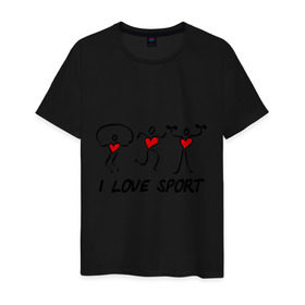 Мужская футболка хлопок с принтом I love sports в городе Новоалтайск, 100% хлопок | прямой крой, круглый вырез горловины, длина до линии бедер, слегка спущенное плечо. | Тематика изображения на принте: i love | sport | гимнастика | спорт | фитнес | я люблю