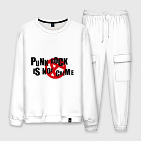 Мужской костюм хлопок с принтом PUNK ROCK IS NOT A CRIME в городе Новоалтайск, 100% хлопок | на свитшоте круглая горловина, мягкая резинка по низу. Брюки заужены к низу, на них два вида карманов: два “обычных” по бокам и два объемных, с клапанами, расположенные ниже линии бедра. Брюки с мягкой трикотажной резинкой на поясе и по низу штанин. В поясе для дополнительного комфорта — широкие завязки | is not a crime | punk | punk rock | rock | анархизм | анархия | знак анархии | панк | панк рок | панк рок это не криминал | рок