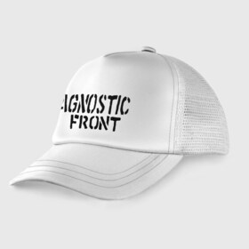 Детская кепка тракер с принтом Agnostic front в городе Новоалтайск, Козырек - 100% хлопок. Кепка - 100% полиэстер, Задняя часть - сетка | универсальный размер, пластиковая застёжка | hardcore | heavy metal | metal | rock | trash metal | метал | металл | рок | трэш метал | хеви метал