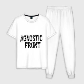 Мужская пижама хлопок с принтом Agnostic front в городе Новоалтайск, 100% хлопок | брюки и футболка прямого кроя, без карманов, на брюках мягкая резинка на поясе и по низу штанин
 | hardcore | heavy metal | metal | rock | trash metal | метал | металл | рок | трэш метал | хеви метал