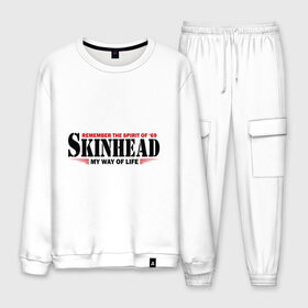 Мужской костюм хлопок с принтом Skinhead Spirit of 69 в городе Новоалтайск, 100% хлопок | на свитшоте круглая горловина, мягкая резинка по низу. Брюки заужены к низу, на них два вида карманов: два “обычных” по бокам и два объемных, с клапанами, расположенные ниже линии бедра. Брюки с мягкой трикотажной резинкой на поясе и по низу штанин. В поясе для дополнительного комфорта — широкие завязки | hardcore | skinhead | бритая голова | мой путь жизни | скинхед | скинхэд | хард кор