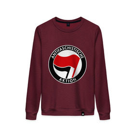 Женский свитшот хлопок с принтом Antifa (1) в городе Новоалтайск, 100% хлопок | прямой крой, круглый вырез, на манжетах и по низу широкая трикотажная резинка  | antifa | антифа | антифашизм | антифашистское движение | знак антифа | против фашизма | фашизм