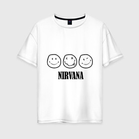 Женская футболка хлопок Oversize с принтом Nirvana(2) в городе Новоалтайск, 100% хлопок | свободный крой, круглый ворот, спущенный рукав, длина до линии бедер
 | nirvana | rock | нирвана | ребенок | рок | символика nirvana | символика нирвана